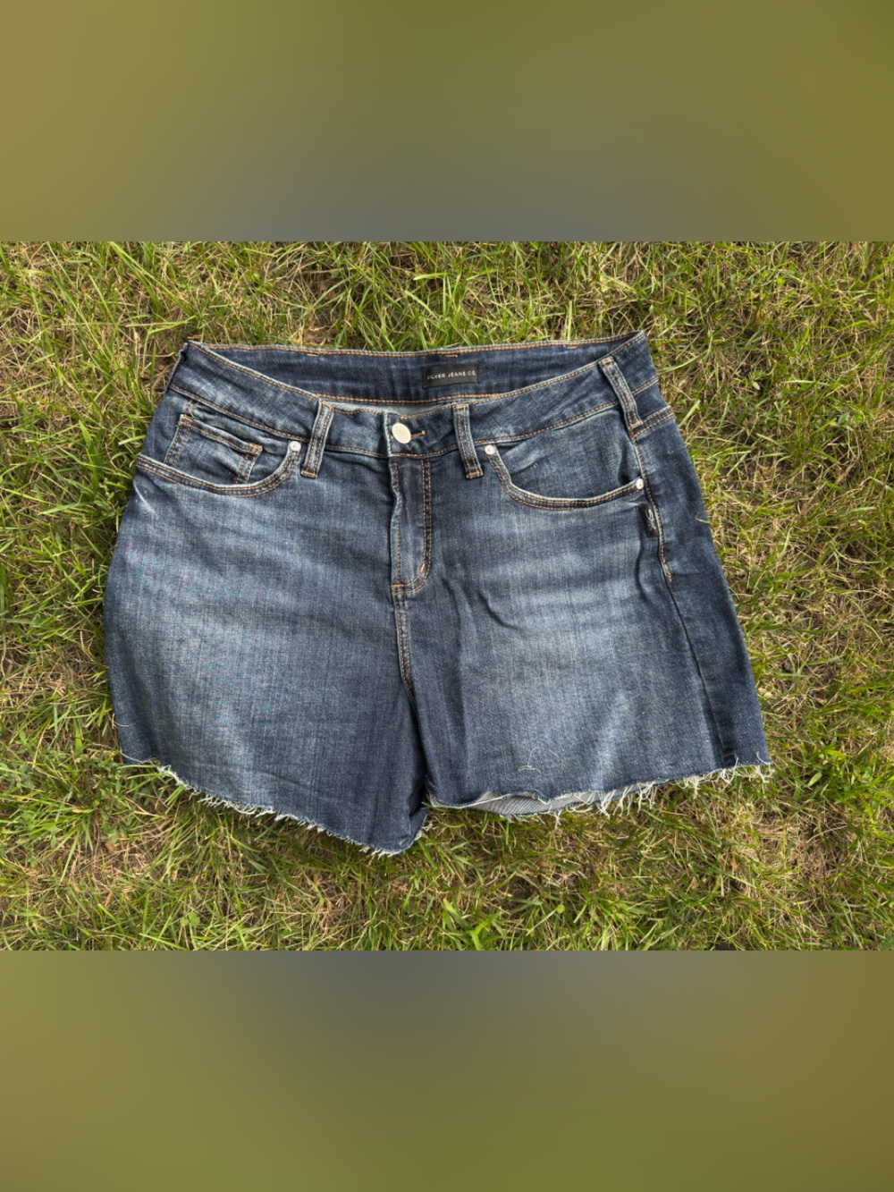 Silver Jeans Dark Blue Frayed Hem Denim Shorts